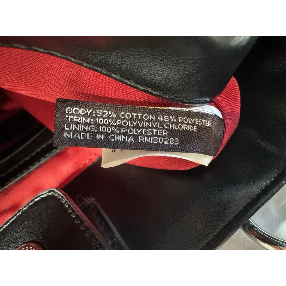 Dana Buchman Monogram Shoulder Bag Black Leather Trim Red Lining Purse